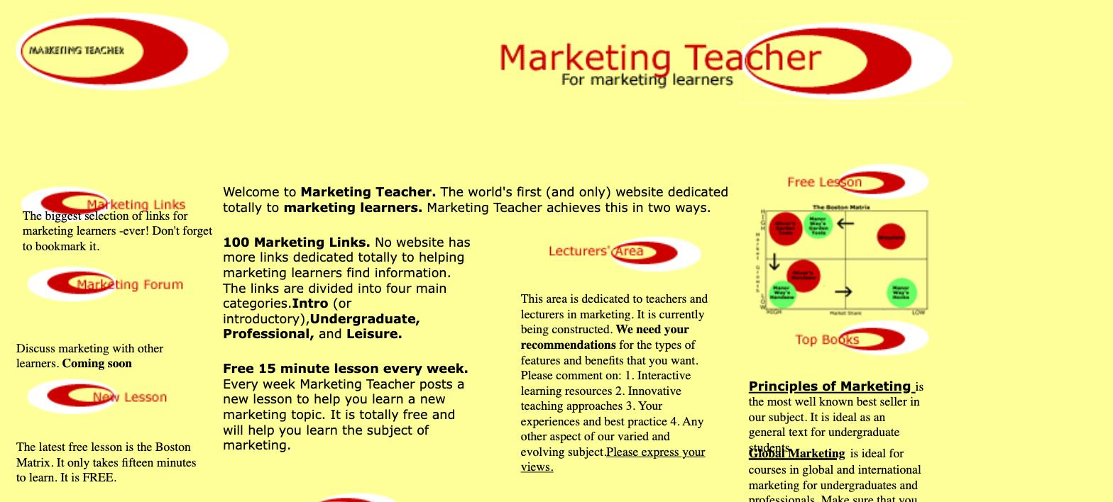 Marketing Teacher home page in 2000