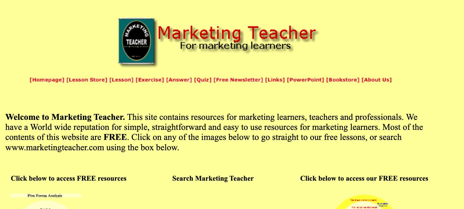 Marketing Teacher home page in 2005