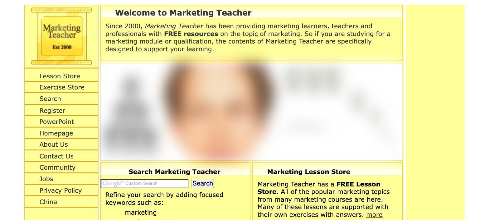 Marketing Teacher home page in 2010