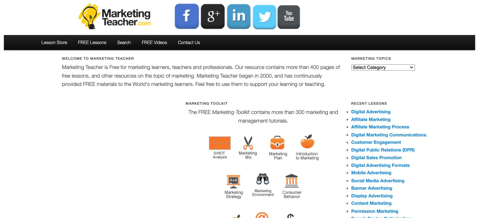 Marketing Teacher home page in 2015