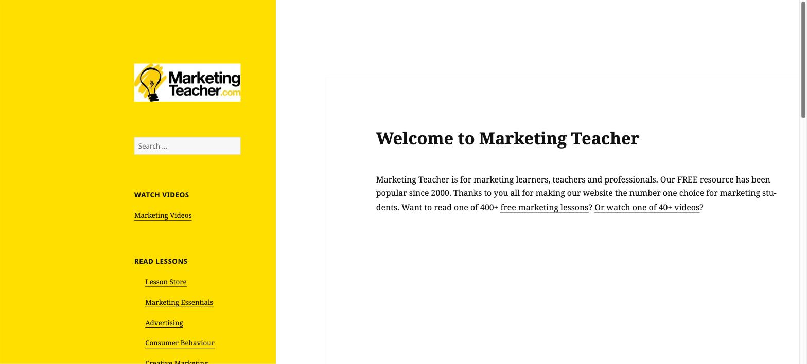 Marketing Teacher home page in 2020