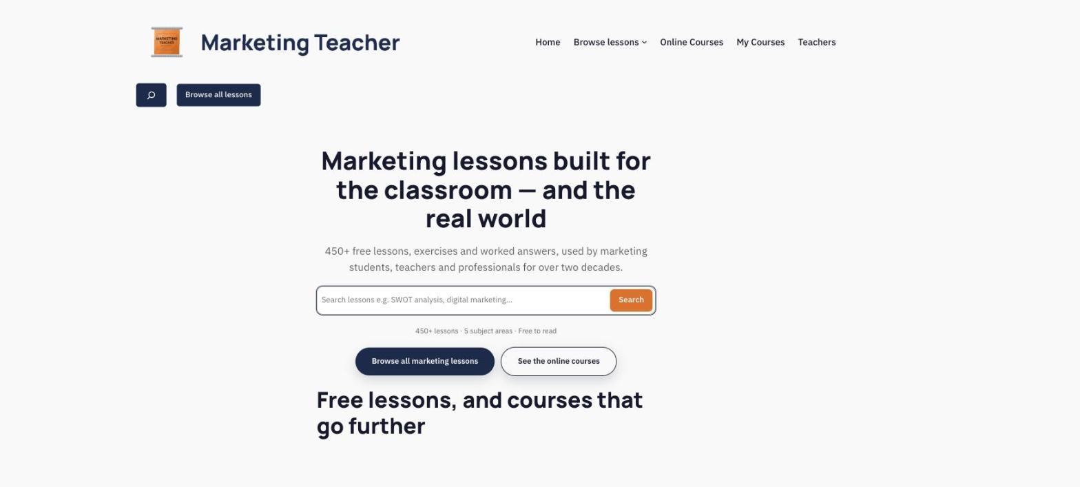 Marketing Teacher home page in 2026